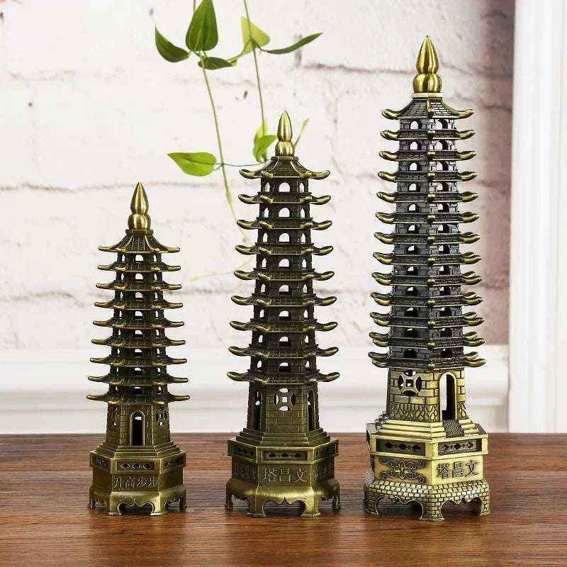Feng Shui Wenchang Pagoda 9-Level Alloy Model Home Decoration Metal Statue