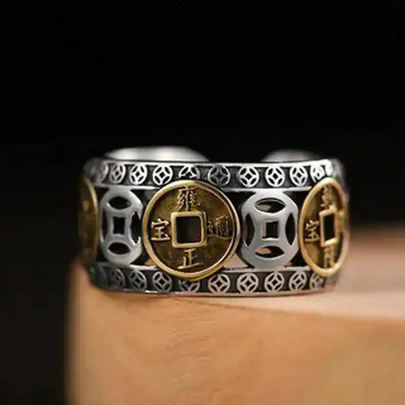 Feng Shui Pixiu Ring Silver Adjustable Wealth Amulet Lucky Jewelry for Men Women