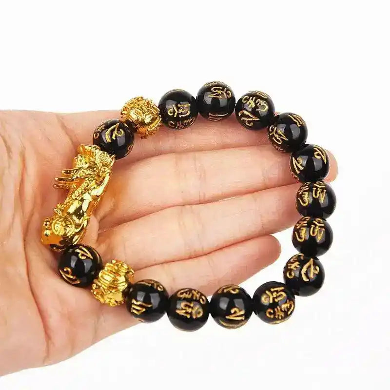 Pixiu Feng Shui Bracelet Ring Necklace Set Obsidian Bead Wealth Luck Jewelry for Men Women