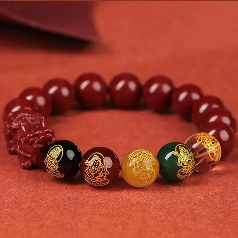 FengShui Pixiu Charms Cinnabar Bracelet Lucky Cinnabar Chain Chinese Fengshui Charm Bracelets Jewelry  Auspicious Juyun Beads