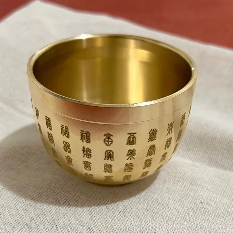 Gold Feng Shui Hundred Blessings Bowl Fine Workmanship Meaningful Gifts Copper Materials Exquisite