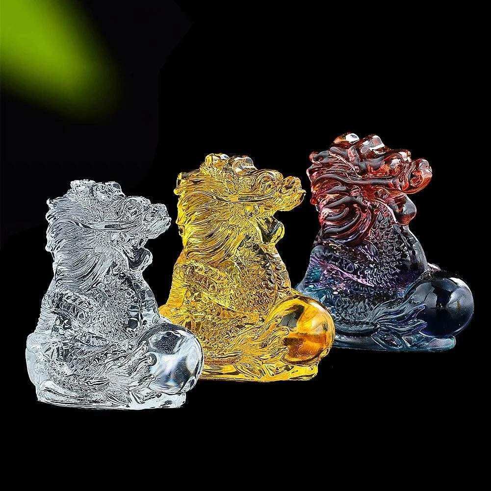 Chinese Crystal Dragon Figurine Ornaments Twelve Zodiac Loong Portraits Feng Shui Crafts Glass Art Shop Opening Gifts Room Decor