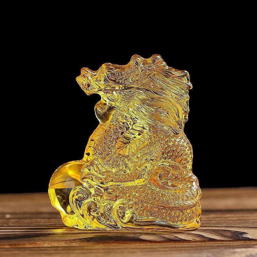 Chinese Crystal Dragon Figurine Ornaments Twelve Zodiac Loong Portraits Feng Shui Crafts Glass Art Shop Opening Gifts Room Decor Yellow 1pc