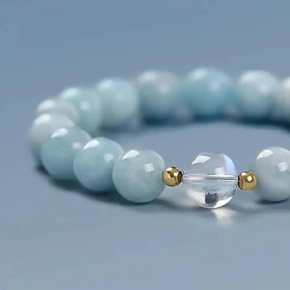 Aquamarine and white crystal bracelet, Strong Protection and Positive energy bracelet, Hand jewelry, 1pc