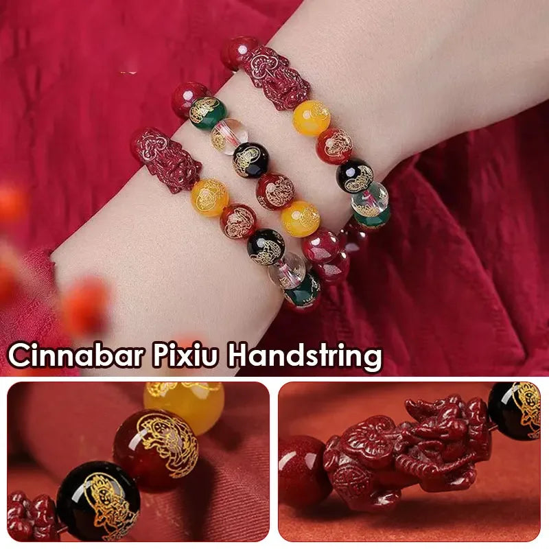 FengShui Pixiu Charms Cinnabar Bracelet Lucky Cinnabar Chain Chinese Fengshui Charm Bracelets Jewelry  Auspicious Juyun Beads