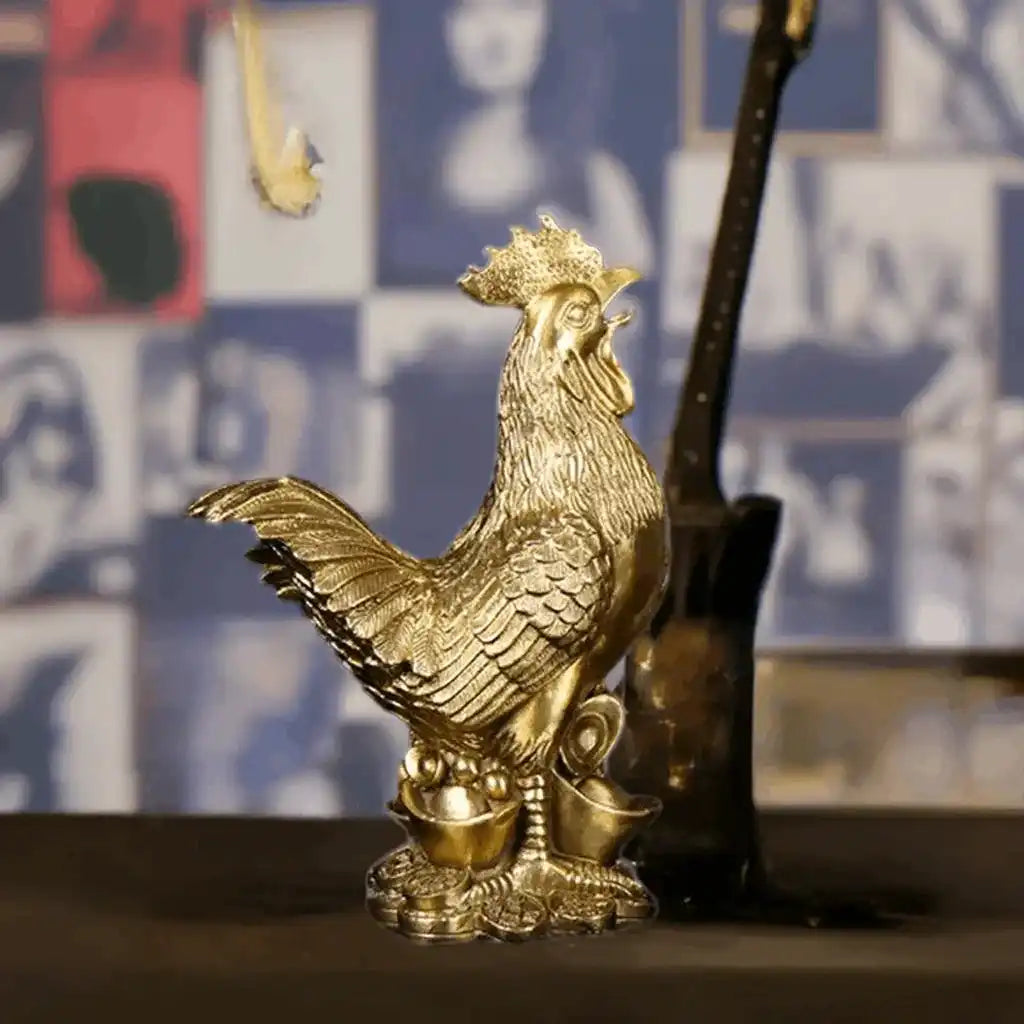 Brass Rooster Cock Figurine Statue 1Pc Chinese Lucky Fengshui Ornament For Home Office Store Desktop Decoration Handmade Crafts