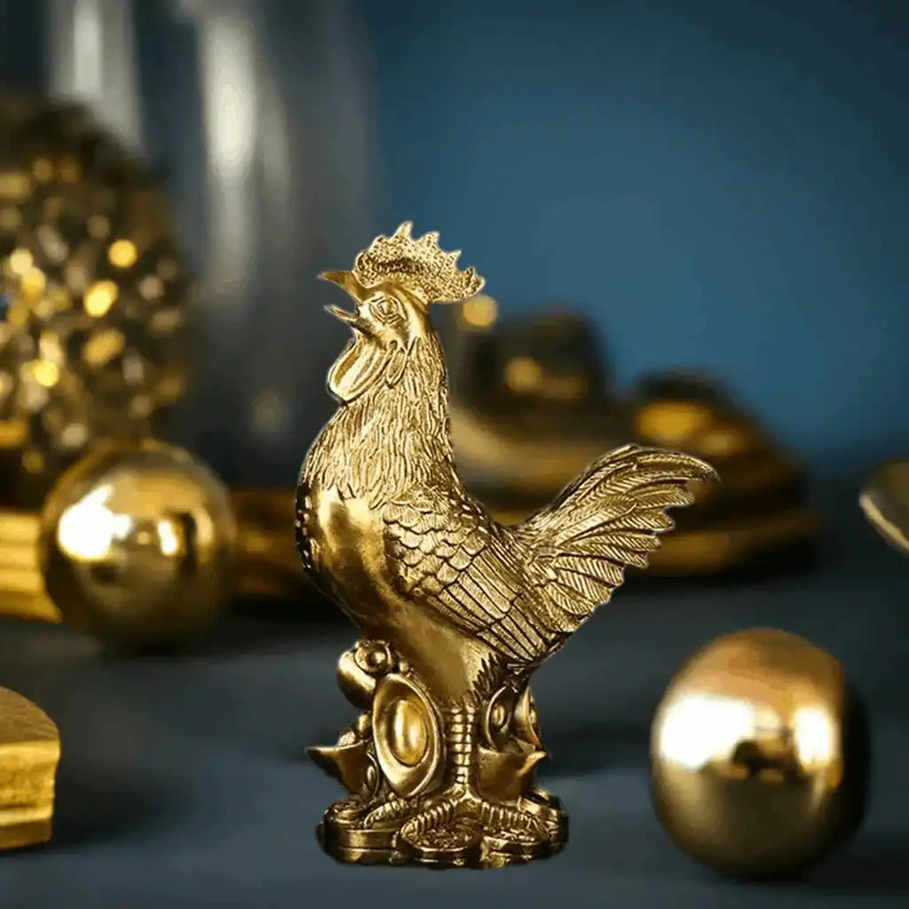 Brass Rooster Cock Figurine Statue 1Pc Chinese Lucky Fengshui Ornament For Home Office Store Desktop Decoration Handmade Crafts