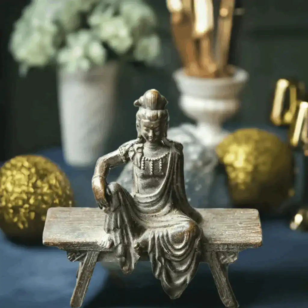 Antique Bronze Guanyin Bodhisattva Statue Feng Shui Home Decor Crafts