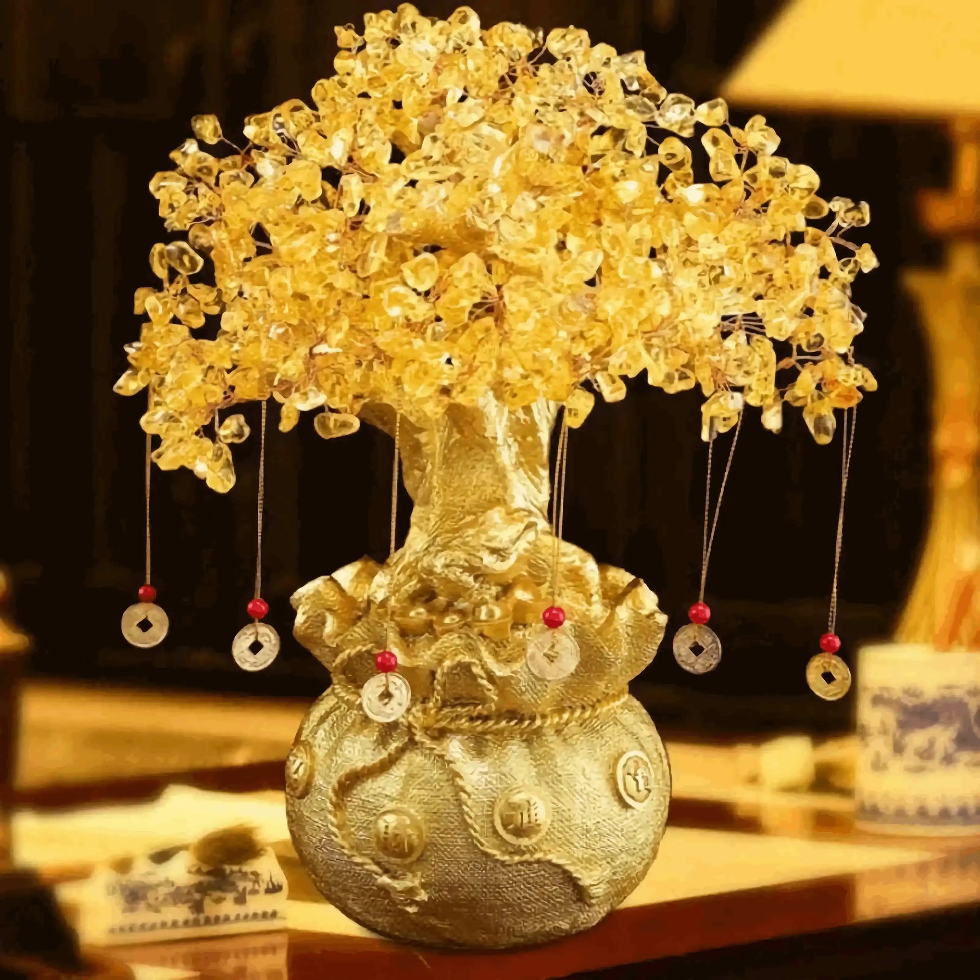 Lucky Money Tree Feng Shui Wealth Resin Bonsai Ornament Natural Craft Decoration
