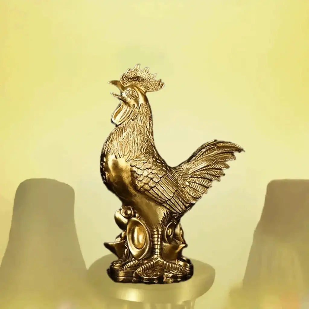 Brass Rooster Cock Figurine Statue 1Pc Chinese Lucky Fengshui Ornament For Home Office Store Desktop Decoration Handmade Crafts