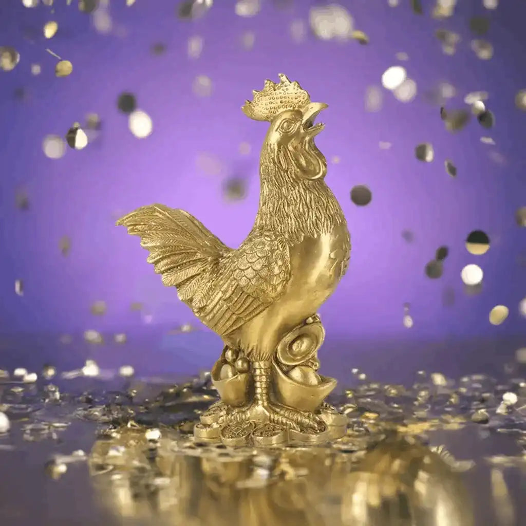 Brass Rooster Cock Figurine Statue 1Pc Chinese Lucky Fengshui Ornament For Home Office Store Desktop Decoration Handmade Crafts