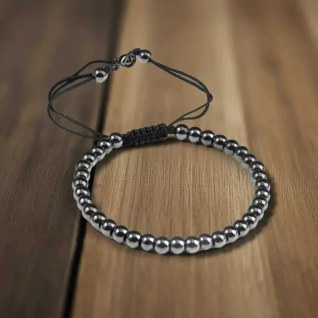 Hematite Beaded Bracelet for Men & Women – Handmade Adjustable Woven Bangle | Energy Healing, Protection & Stylish Gift