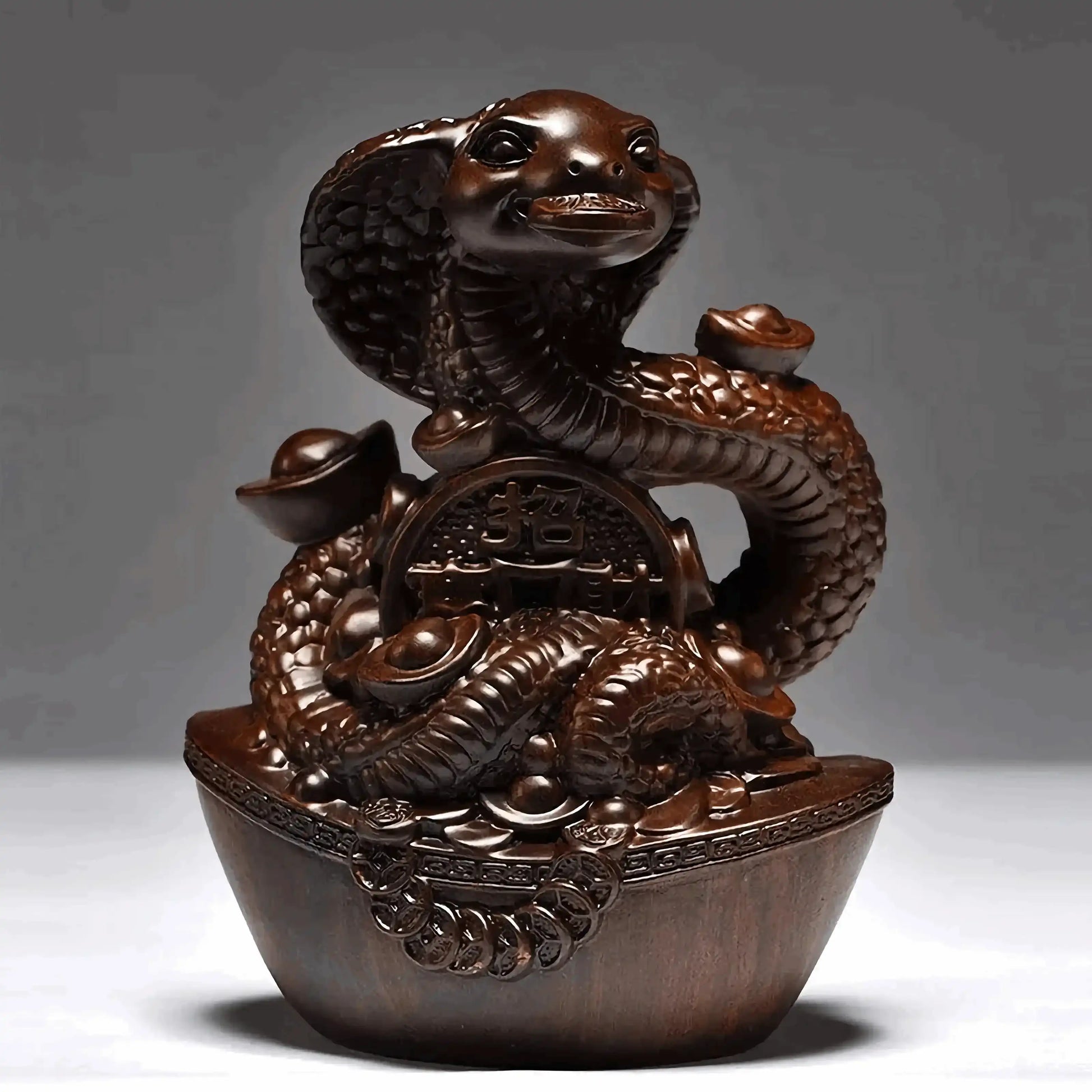 Wooden Carved Snake Figurine Feng Shui Ornament 2025 Year of the Snake Sculpture Decoration