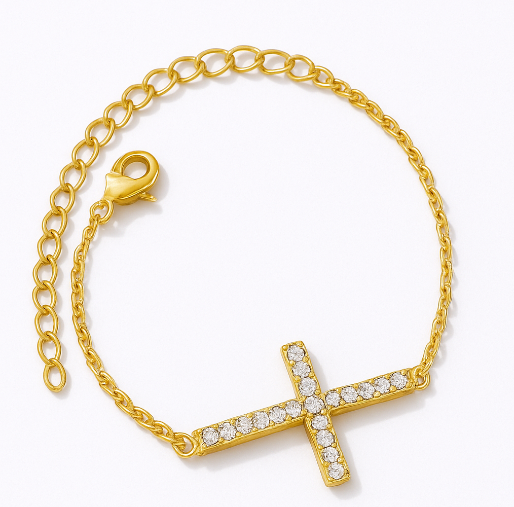 Designer Crystal Bracelet for Women Benefits: Protection & Good Luck – Gold Plated Cross Stainless Steel Fashion Jewelry