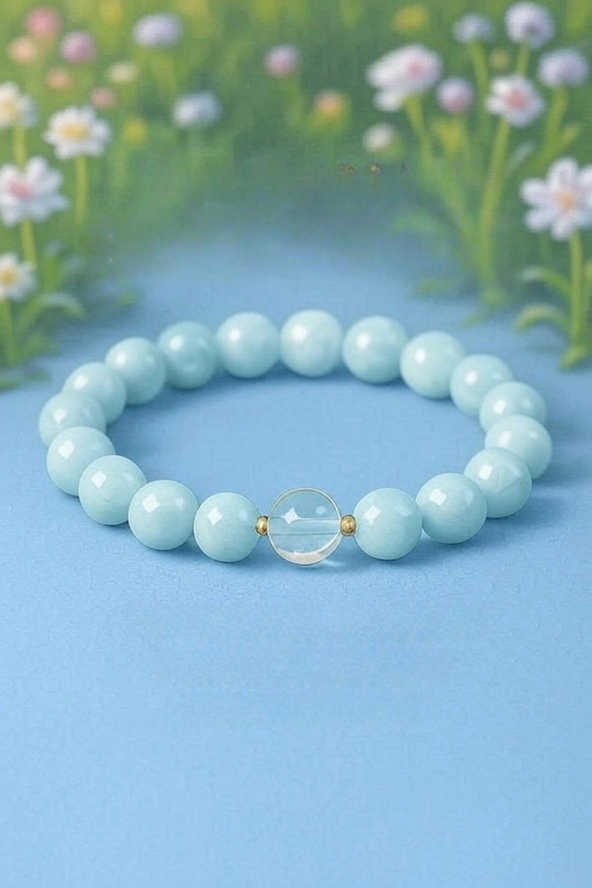 Aquamarine and white crystal bracelet, Strong Protection and Positive energy bracelet, Hand jewelry, 1pc