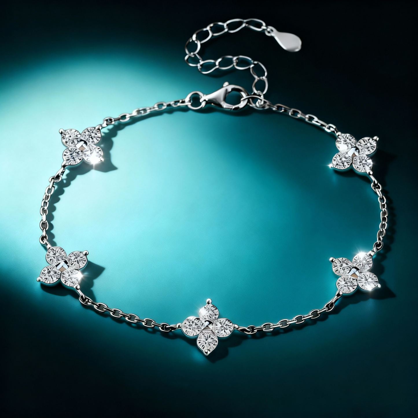 Women’s Stainless Steel Bracelet – Crystal Flower Motifs