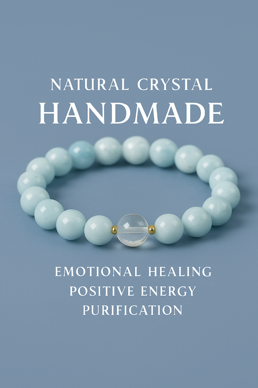 Aquamarine and white crystal bracelet, Strong Protection and Positive energy bracelet, Hand jewelry, 1pc