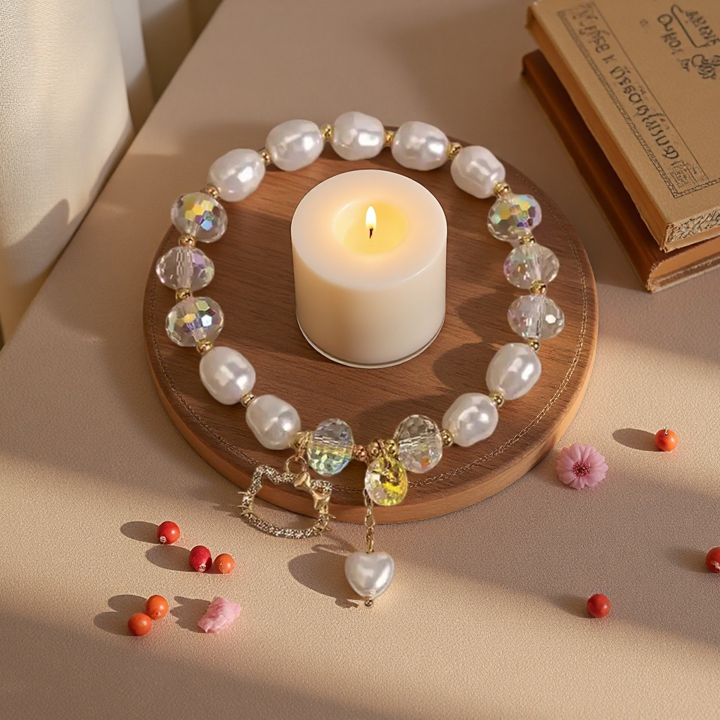 Little Fresh Pearl Crystal Bracelet Women's Simple Smiling Face Pendant Student Friend Elastic Adjustable Bangle Party Jewelry