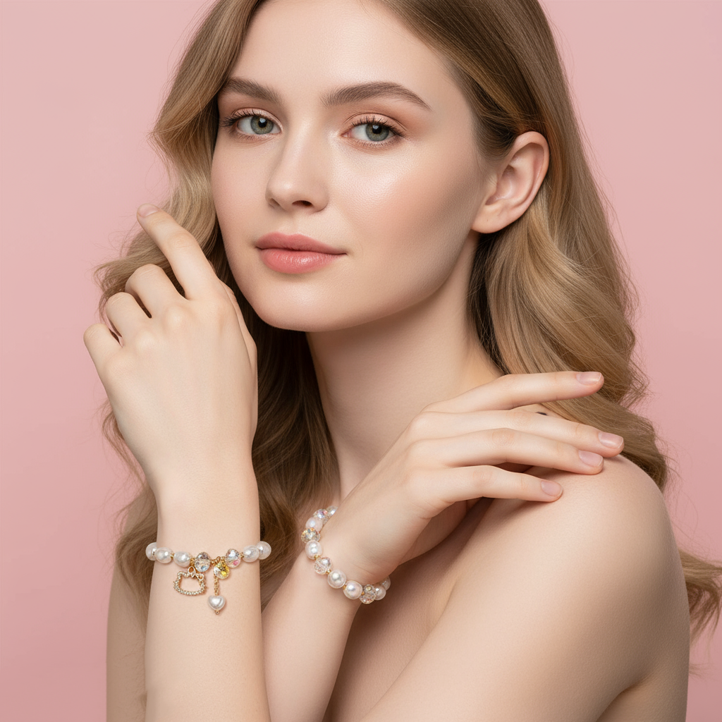 Little Fresh Pearl Crystal Bracelet Women's Simple Smiling Face Pendant Student Friend Elastic Adjustable Bangle Party Jewelry