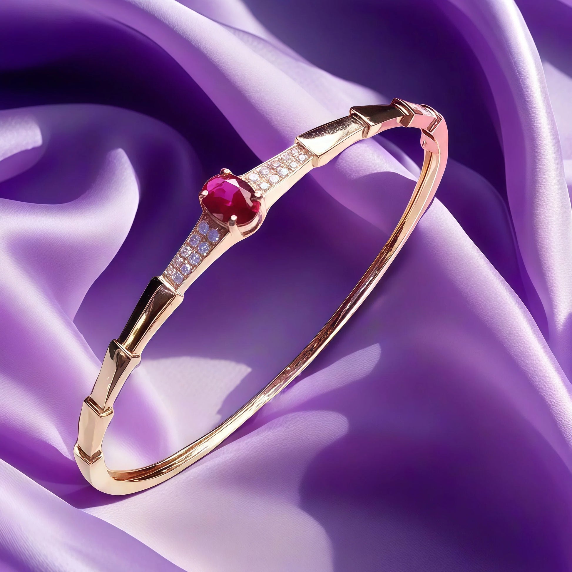 585 purple gold plated 14K rose gold inlaid crystal ruby bracelet for women charm light luxury wedding party fashion jewelry