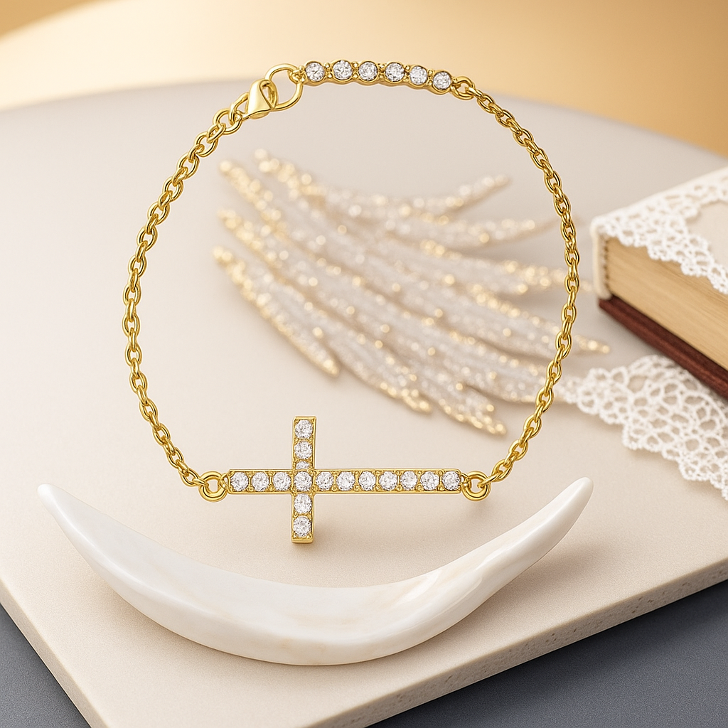 Designer Crystal Bracelet for Women Benefits: Protection & Good Luck – Gold Plated Cross Stainless Steel Fashion Jewelry