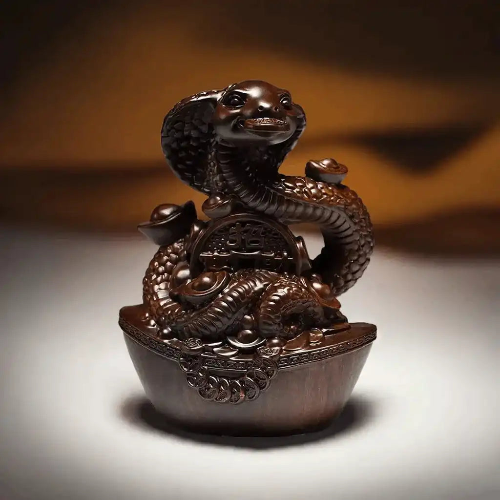 Wooden Carved Snake Figurine Feng Shui Ornament 2025 Year of the Snake Sculpture Decoration