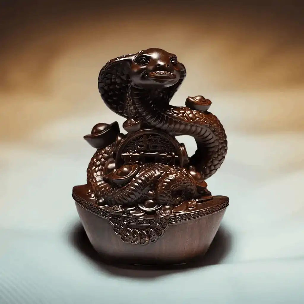 Wooden Carved Snake Figurine Feng Shui Ornament 2025 Year of the Snake Sculpture Decoration
