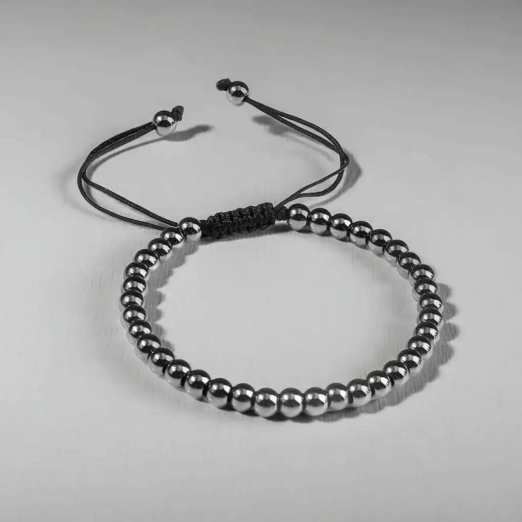 Hematite Beaded Bracelet for Men & Women – Handmade Adjustable Woven Bangle | Energy Healing, Protection & Stylish Gift