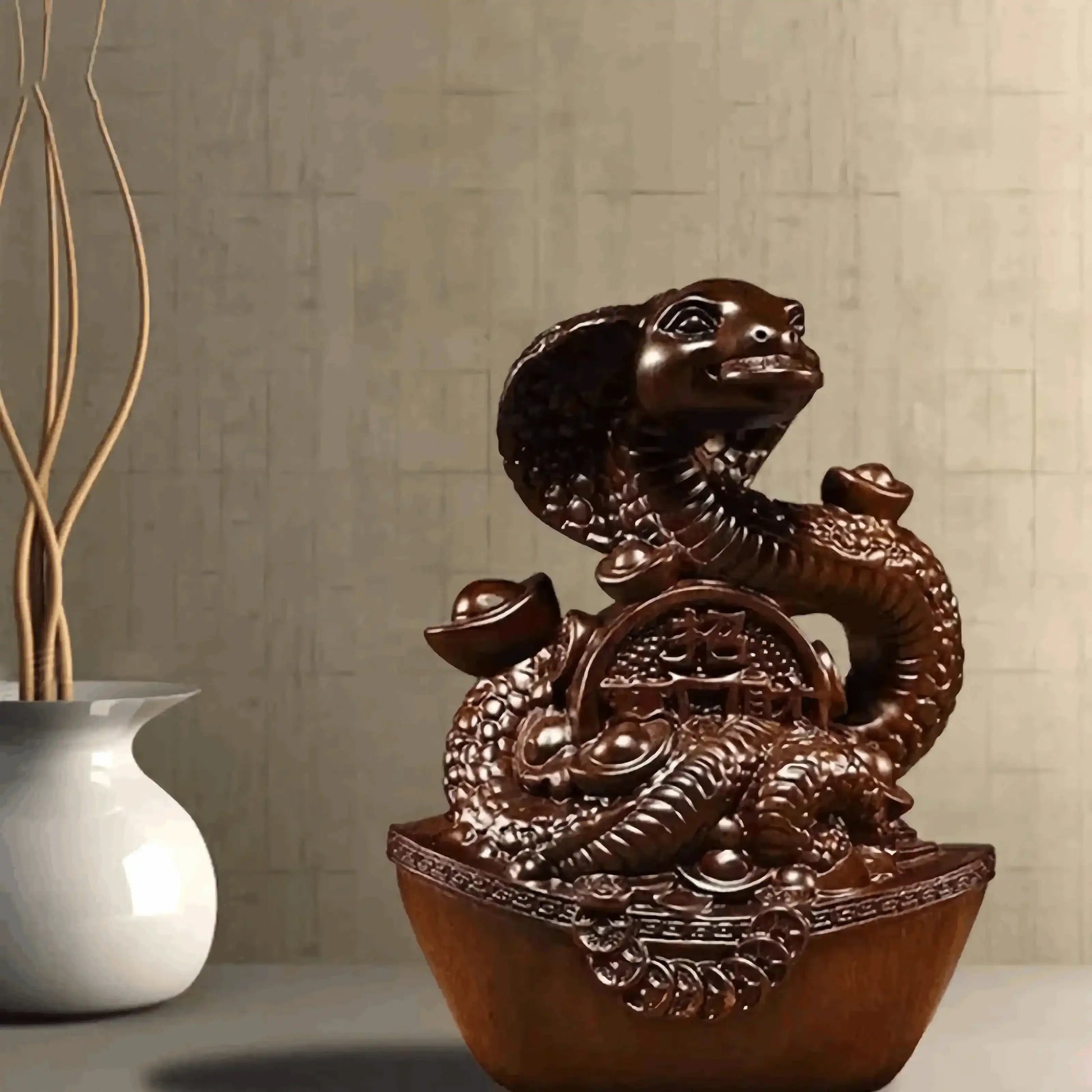 Wooden Carved Snake Figurine Feng Shui Ornament 2025 Year of the Snake Sculpture Decoration